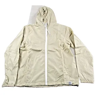 Photo of Grand Running Club Jacket Mens Small Beige Khaki Hooded Full Zip Windbreaker