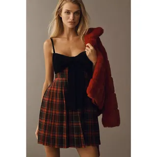 Photo of New Anthropologie Saylor Jesse Bow Pleated Mini Dress $297 LP LARGE PETITE Red