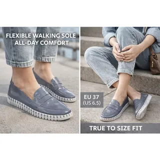 Photo of Ilse Jacobsen Vegan Patent-look Loafers Gray Slip On Comfort Walking Shoe EU 37 US 6.5