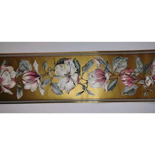 Photo of York Wallpaper Border 6.75" Gold - Green - Pink/White Flowers - Branches 5 yds