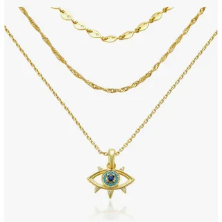 Photo of Cicy Bell Evil Eye Layered Necklace 18K Gold Plated Turquoise CZ Pendant. New