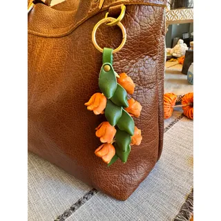 Photo of Genuine Leather Orange Trailing Flower Purse Charm Leather Bag Charm