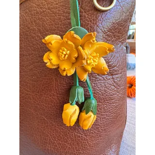 Photo of Genuine Leather Trailing Yellow Flower Purse Charm Leather Bag Charm