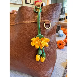 Photo of Genuine Leather Trailing Yellow Flower Purse Charm Leather Bag Charm
