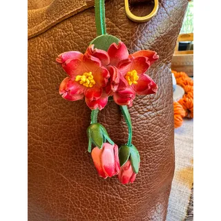 Photo of Genuine Leather Trailing Pink Flower Purse Charm Leather Bag Charm