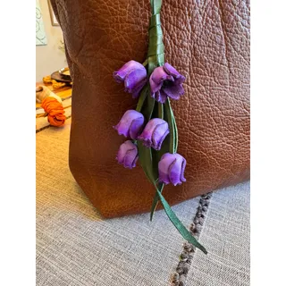 Photo of Genuine Leather Trailing Purple Flower Purse Charm Leather Bag Charm