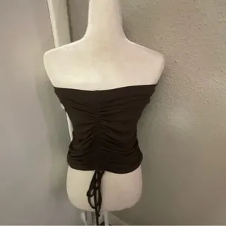 Photo of Shein Brown Sleeveless Ruched Tie Top S Casual Bohemian Coconut Girl Fairycore