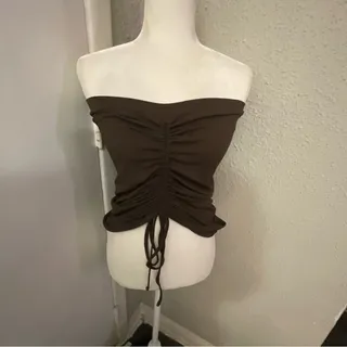 Photo of Shein Brown Sleeveless Ruched Tie Top S Casual Bohemian Coconut Girl Fairycore