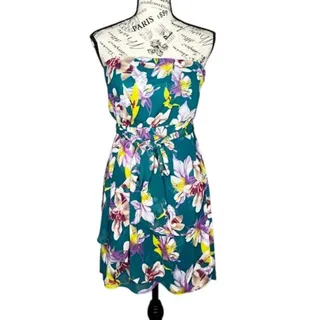 Photo of Express (XS) Strapless Floral Waist Tie Tunic Side Zip Secure Grip Top Dress
