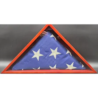 Photo of Vintage US Veteran Burial Flag in Solid Wood Triangular Display Case 
