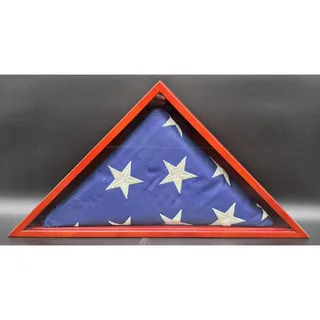 Photo of Vintage US Veteran Burial Flag in Solid Wood Triangular Display Case 