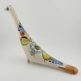 Photo of Mexican Pottery Bird Figurine Hand Painted Floral Long Neck Folk Art Mexico