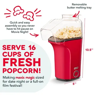 Photo of Dash Fresh Pop Popcorn Maker, Electric Hot Air Popper, 16-Cup, Red
