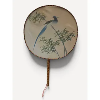 Photo of Vintage Chinese Hand Fans Set of 2 Bird Bamboo Designs Decorative Paddle Fans