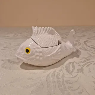 Photo of Vintage Small White Ceramic Fish Soup Tureen from Japan