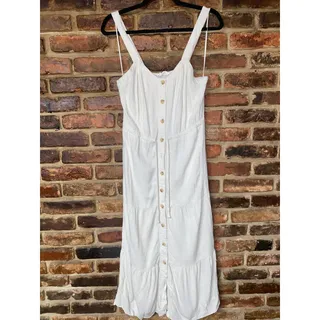 Photo of Lucky Brand Natural Cream Linen Blend Button-Front Midi Dress Womens Size Medium