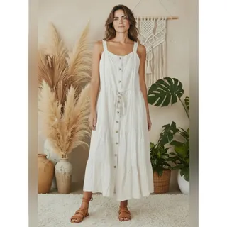 Photo of Lucky Brand Natural Cream Linen Blend Button-Front Midi Dress Womens Size Medium