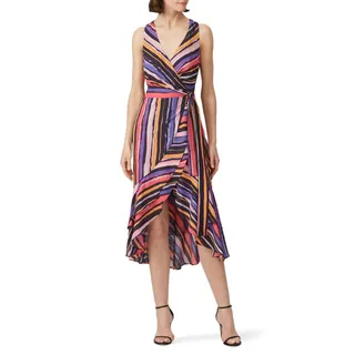Photo of Great Jones Wrap Midi Dress Women's Small Black Pink Vibrant Orchid V-Neck RTR