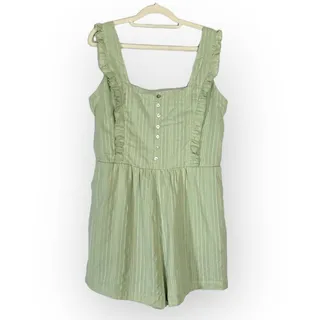 Photo of LOST + WANDER Springtime Romper Women's Large Sage Green Sleeveless Ruffle NWT