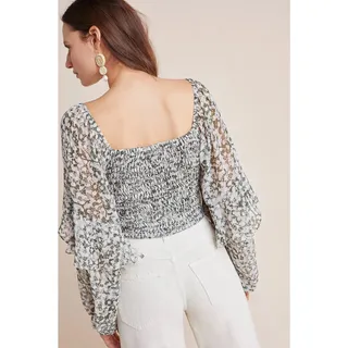 Photo of MISA Los Angeles Helaine Floral Top Women's XS Beige Green Long Tiered Sleeve