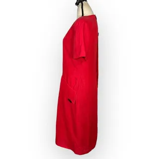 Photo of Lanvin Paris Vintage Sheath Dress Women's 40 Red Linen Button Back