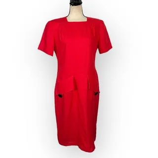 Photo of Lanvin Paris Vintage Sheath Dress Women's 40 Red Linen Button Back